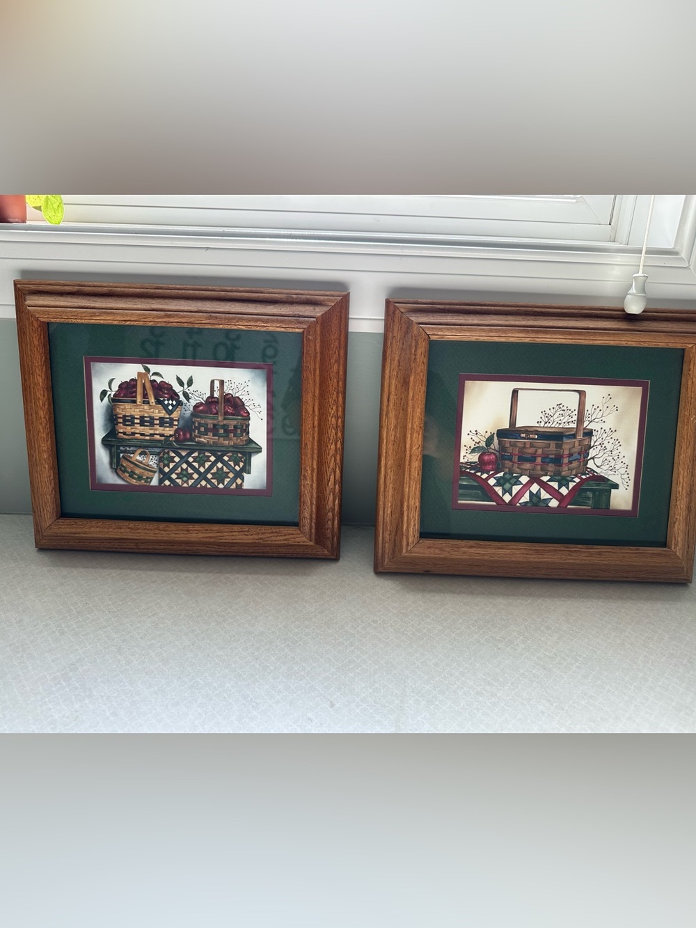 Vintage Laurie Korsgaden Apple Basket Framed Prints Set of 2